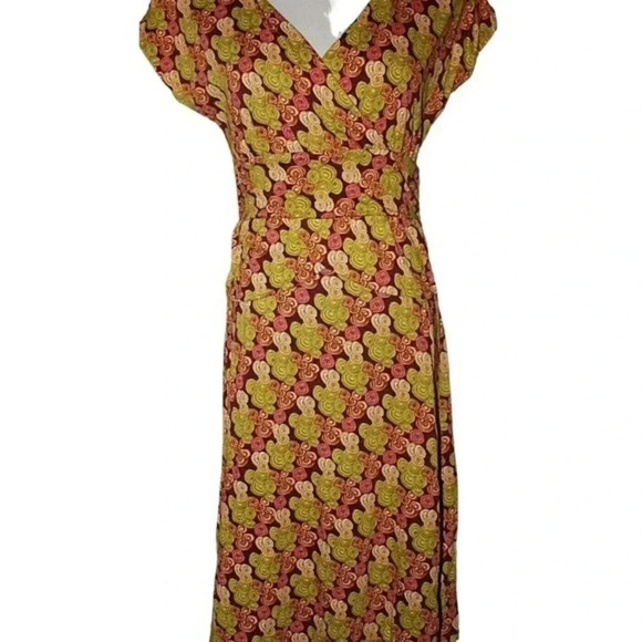 Garnet‎ Hill Womens Printed Surplice V-Neck Short Sleeve Fit & Flare Dress XS - Picture 2 of 9